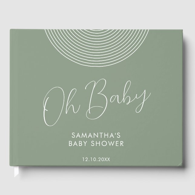 Modern Sage Green Baby Shower geometric Gästböcker (Framsida)