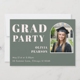Modern Sage Green Blush Pink Arch Photo Grad Party Inbjudningar