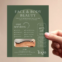 Modern Sage Green Boho Beauty Spa Salon Marketing Flygblad