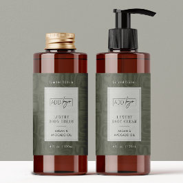 Modern Sage Green Boho Logotyp 4OZ Kosmetisk Flask Rektangulärt Klistermärke