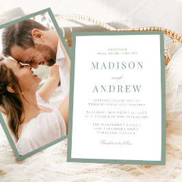 Modern Sage Green Border Photo Wedding Inbjudningar