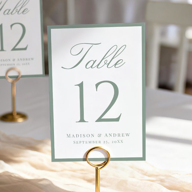 Modern Sage Green Border Wedding Bordsnummer (Skapare uppladdad)