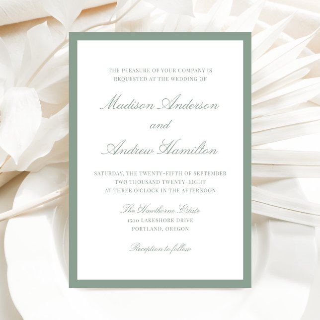 Modern Sage Green Border Wedding Inbjudningar (Skapare uppladdad)