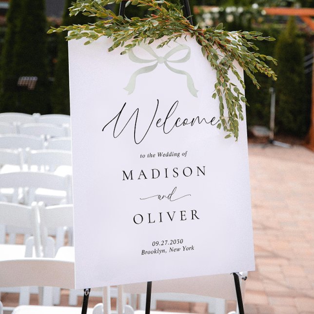 Modern Sage Green Bow Monogram Wedding Welcome Poster (Skapare uppladdad)