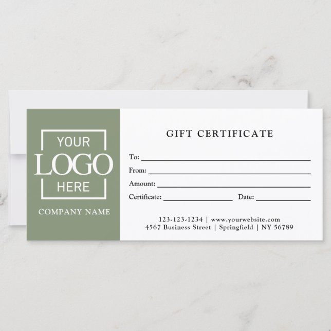 Modern Sage Green Business Logo Gift Certificate (Framsida)
