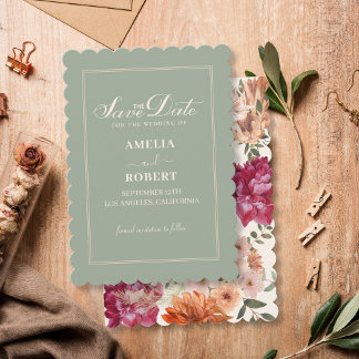 Modern sage green floral fall wedding spara datumet