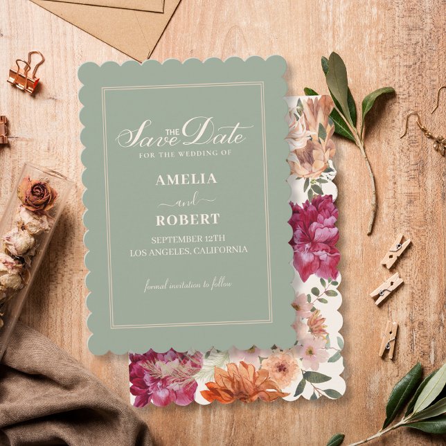Modern sage green floral fall wedding  spara datumet (Skapare uppladdad)