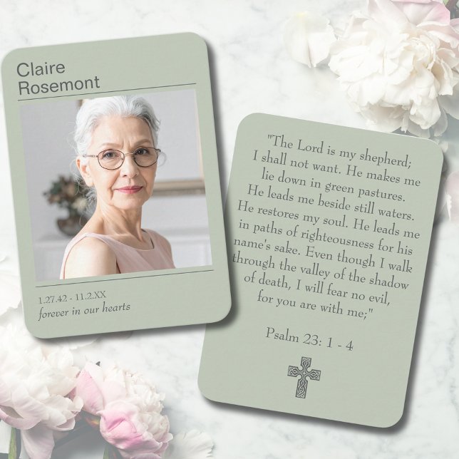 Modern Sage Green Funeral Psalm 23 Prayer Card Visitkort (Modern Sage Green Funeral Psalm 23 Prayer Card
)