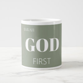 Modern Sage Green God First Faith Saying Slogan  Jumbo Mugg