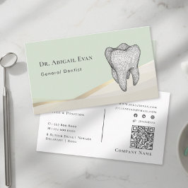Modern Sage Green & Gold 3D Tooth Icon Dentist Visitkort