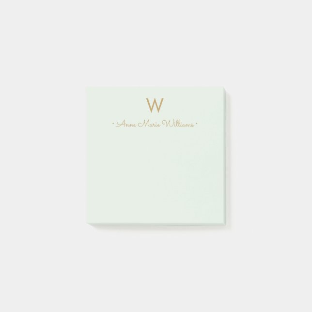 Modern Sage Green Gold Script Monogram Post-it Block (Framsida)