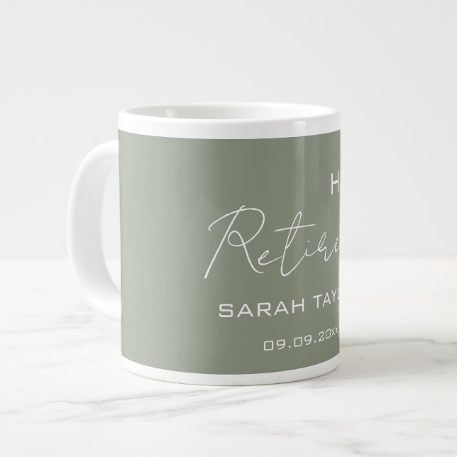 Modern Sage Green Happy Retirement Personalized  Jumbo Mugg (Framsida vänster)