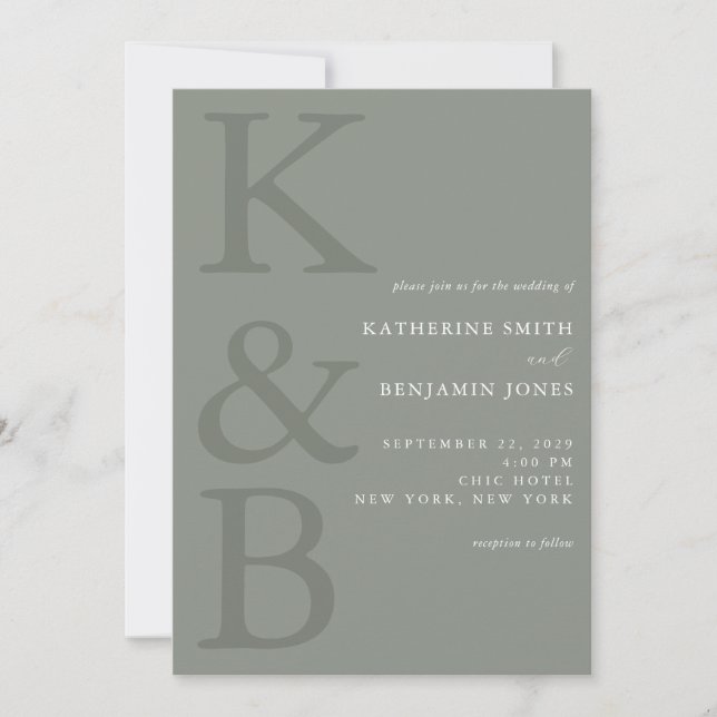 Modern Sage Green Monogram All in One Wedding Inbjudningar (Framsida)