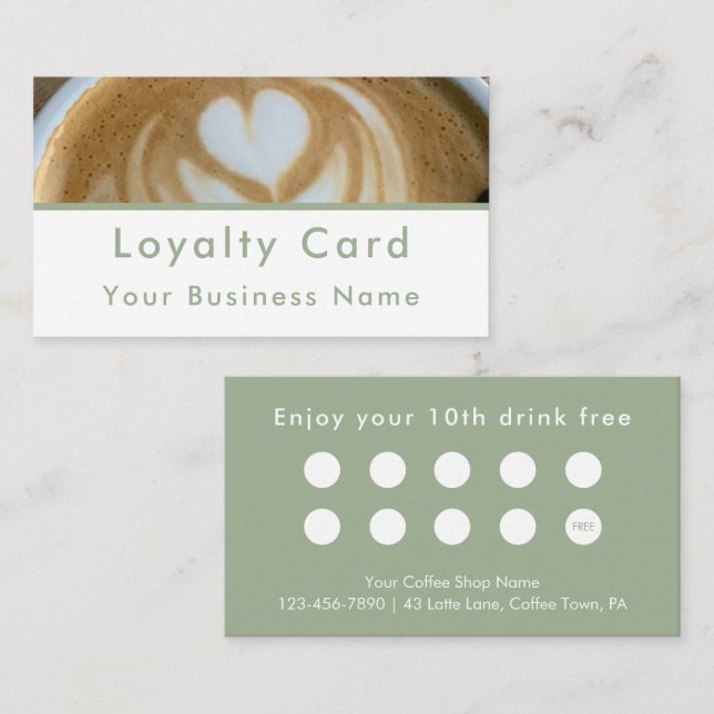 Modern Sage Green Photo Template Custom Lojalitetskort (Fram/baksida)