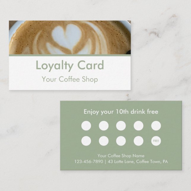 Modern Sage Green Photo Template Custom Lojalitetskort (Fram/baksida)