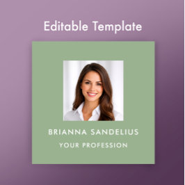 Modern Sage Green Photo Template Professional Fyrkantigt Visitkort