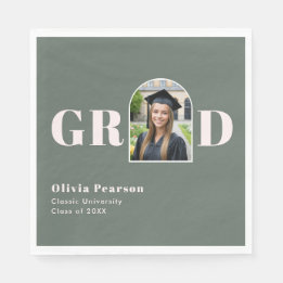 Modern Sage Green Pink Arch Photo Graduation Pappersservett