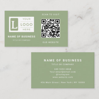 Modern Sage Green QR Code Minimalist Custom Logo Visitkort