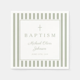 Modern Sage Green Religius Cross Boy Baptism Pappersservett