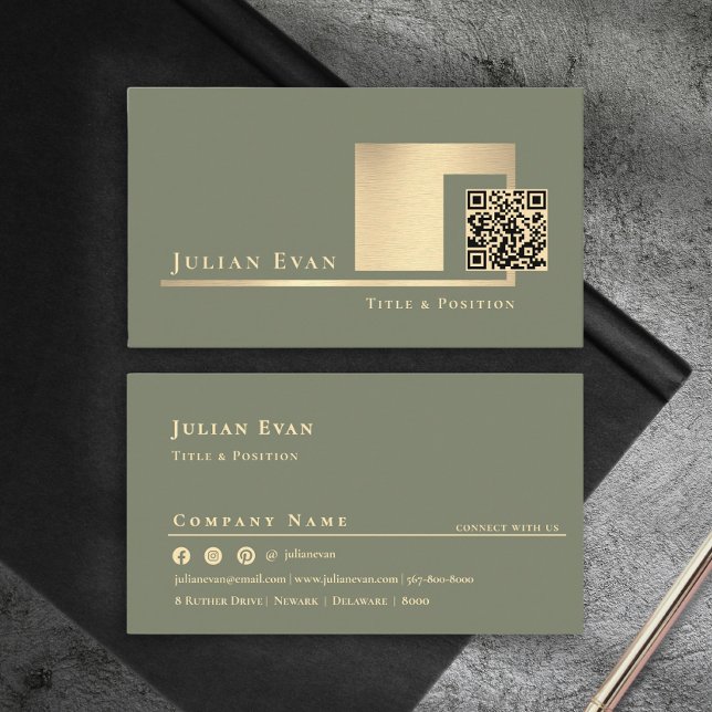 Modern Sage Green Scannable QR Code Minimalistic Visitkort (Modern Sage Green Scannable QR Code Minimalistic Business Card)