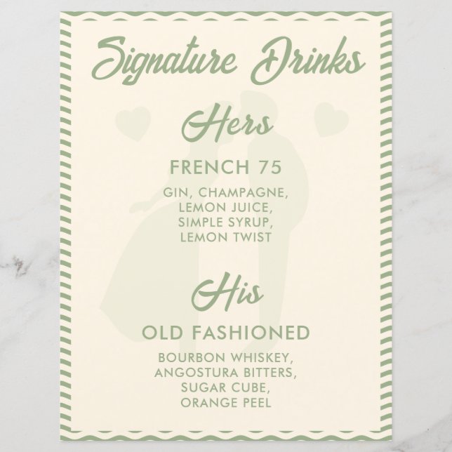 Modern Sage Green Signature Drinks Wedding Sign (Framsida)