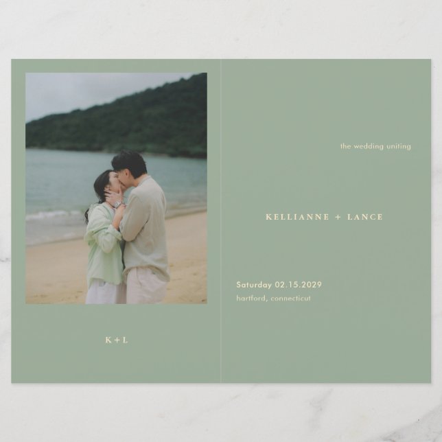 Modern Sage Green Simple Wedding Program (Framsida)