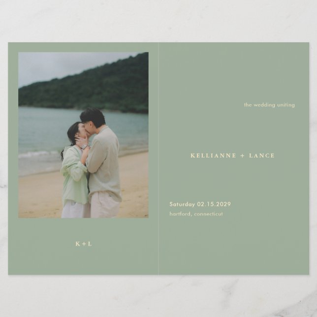 Modern Sage Green Simple Wedding Program (Framsidan)