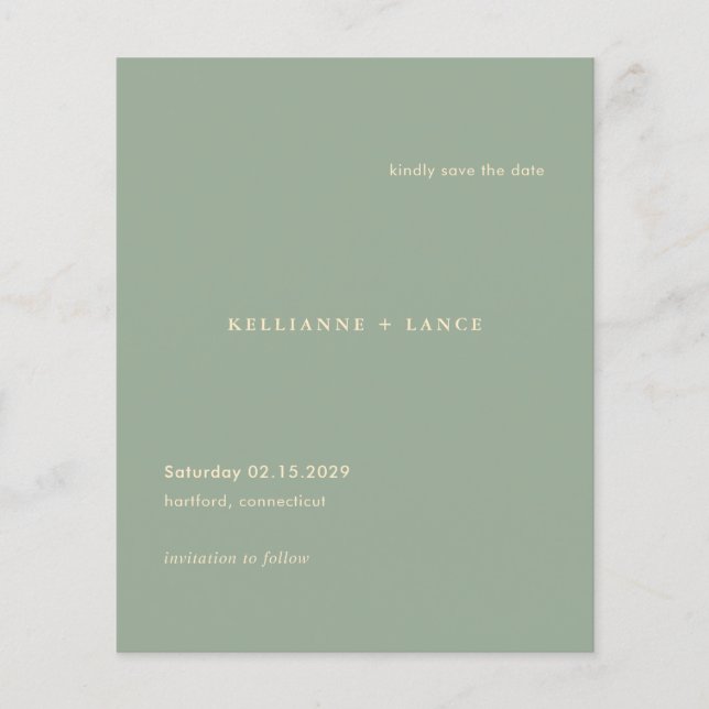 Modern Sage Green Simple Wedding Save the Date Flygblad (Framsidan)