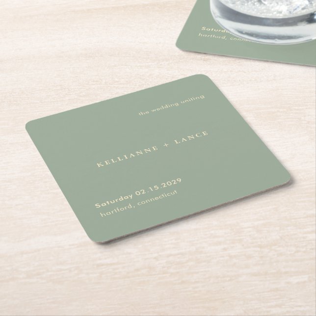 Modern Sage Green Simple Wedding Underlägg Papper Kvadrat (Vinklad)