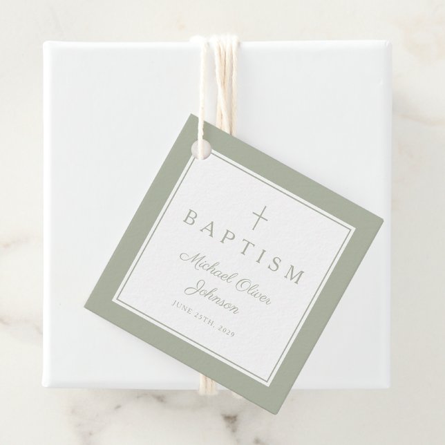 Modern Sage Green Thank You Baptism Gåvor Etiketter (Modern Sage Green Thank You Baptism Favor Tags)