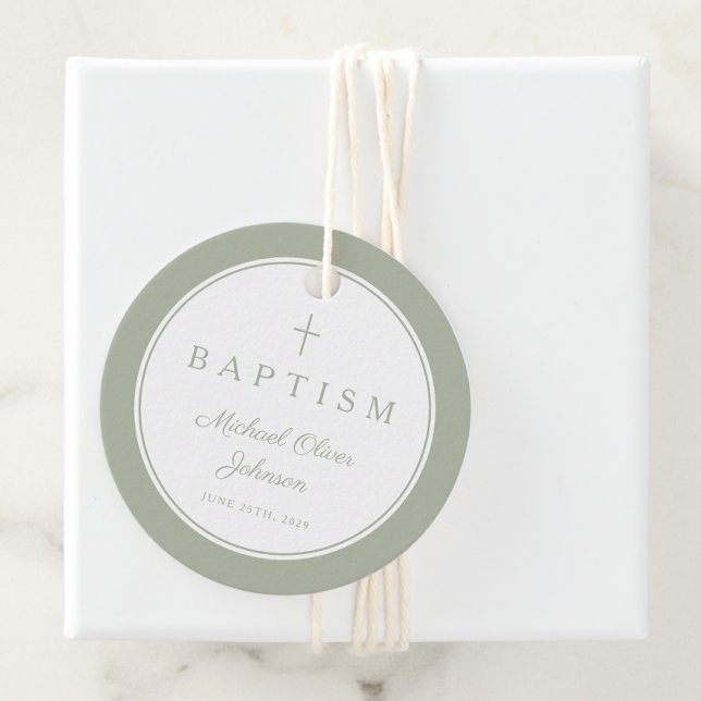 Modern Sage Green Thank You Baptism Gåvor Etiketter (Modern Sage Green Thank You Baptism Favor Tags)