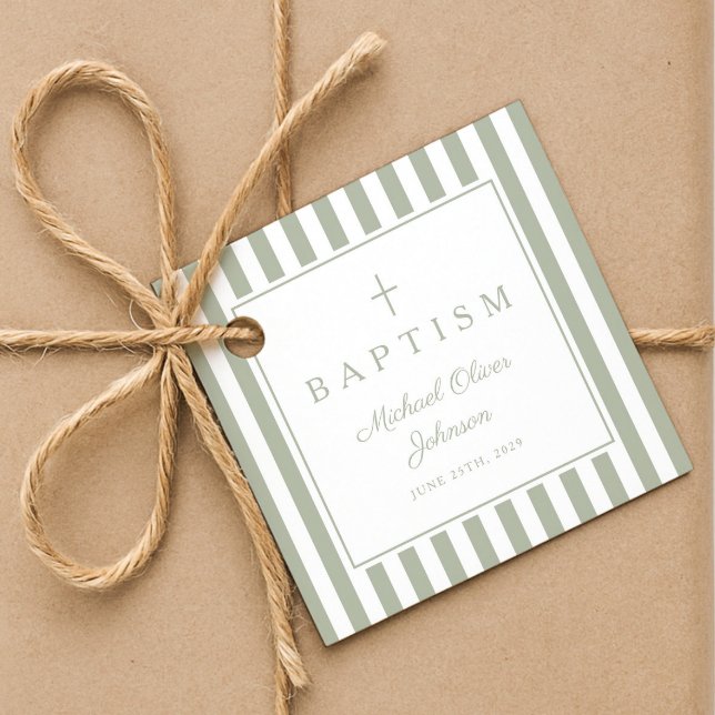 Modern Sage Green Thank You Baptism Gåvor Etiketter (Modern Sage Green Thank You Baptism Favor Tags)
