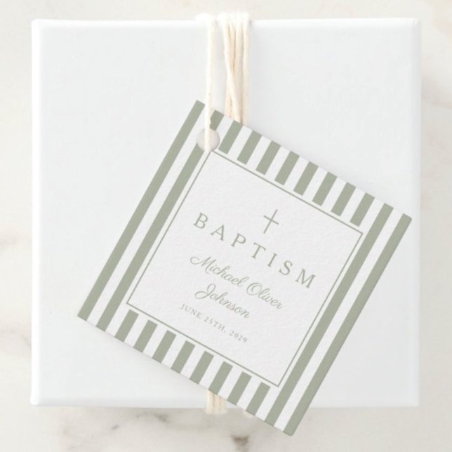 Modern Sage Green Thank You Baptism Gåvor Etiketter (Modern Sage Green Thank You Baptism Favor Tags)