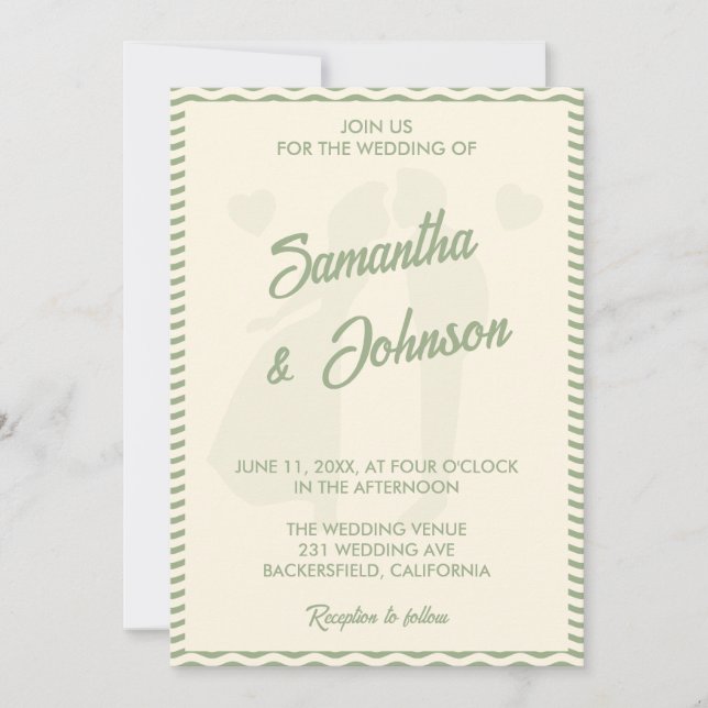 Modern Sage Green Wavy Stripe Wedding Inbjudningar (Framsida)