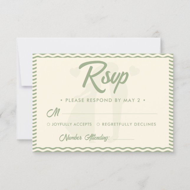 Modern Sage Green Wavy Stripe Wedding OSA Kort (Framsida)