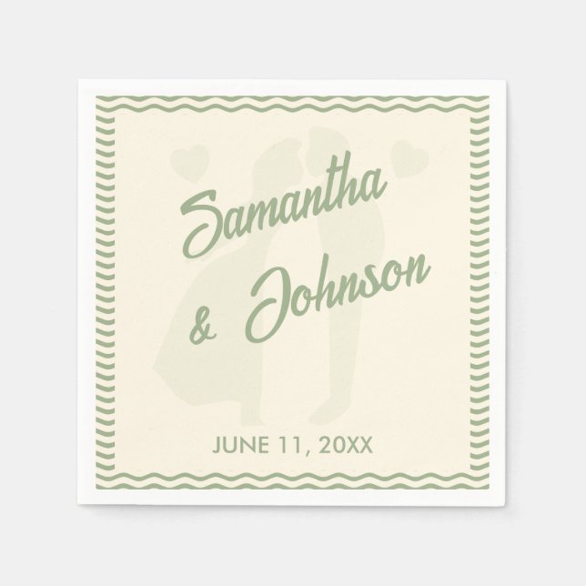 Modern Sage Green Wavy Stripe Wedding Pappersservett (Framsidan)
