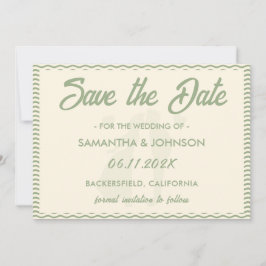 Modern Sage Green Wavy Stripe Wedding Spara Datumet