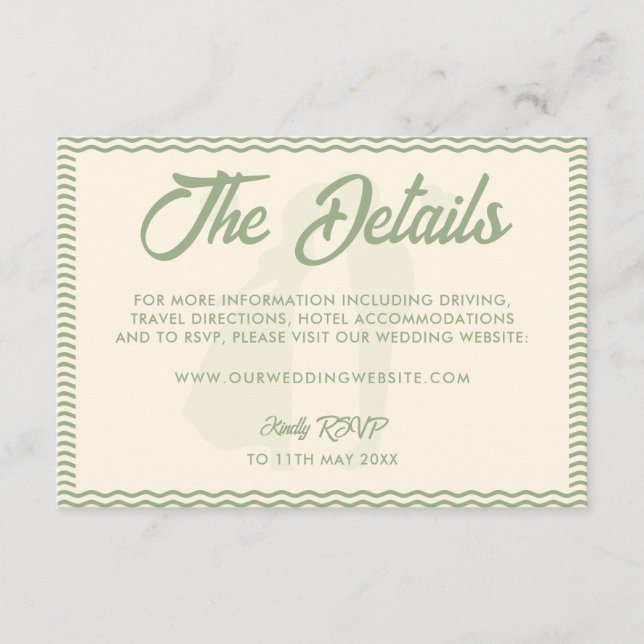 Modern Sage Green Wavy Stripe Wedding Website Tilläggskort (Framsida)
