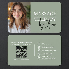 Modern Sage Green Wellness Spa Therapist Visitkort