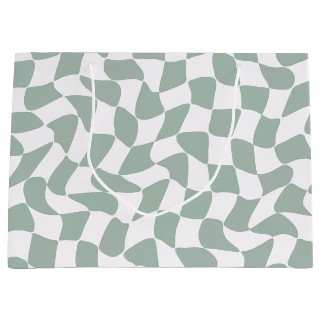 Modern Sage Green & White Wavy Checkerboard (Framsidan)