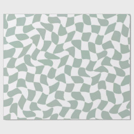 Modern Sage Green & White Wavy Checkerboard Presentpapper