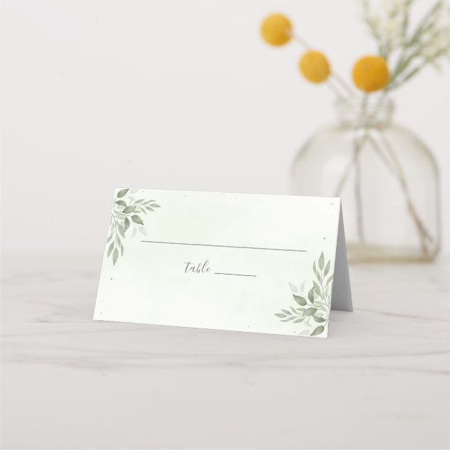Modern Sage Greenery Botanical Folded Place Card Placeringskort (Framsida)