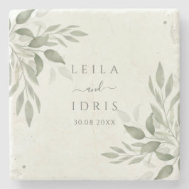 Modern Sage Greenery Botanical Stone Coaster Stenunderlägg