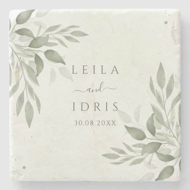 Modern Sage Greenery Botanical Stone Coaster Stenunderlägg (Framsidan)