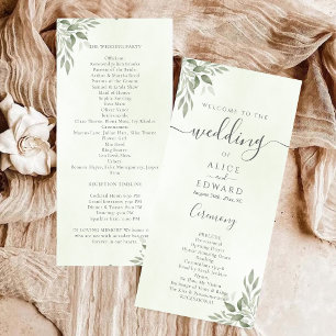 Modern Sage Greenery Bröllopsprogram Katalog Program