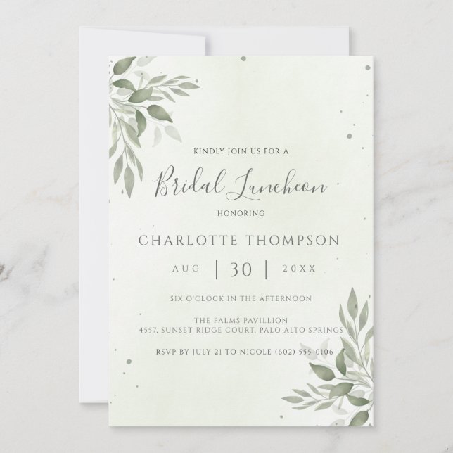 Modern Sage Greenery Chic Bridal Luncheon Card Spara Datumet (Framsida)