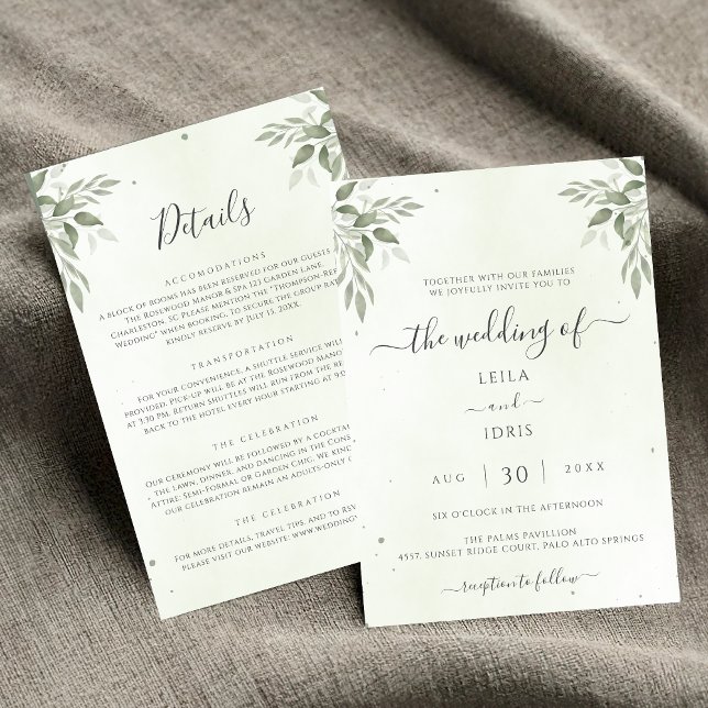 Modern Sage Greenery Floral All-in-One Wedding Inbjudningar (Skapare uppladdad)
