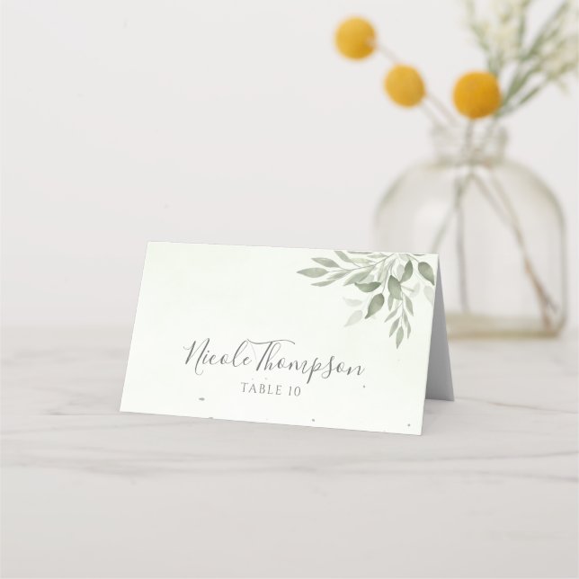 Modern Sage Greenery Folded Wedding Place Card Placeringskort (Framsida)