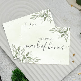 Modern Sage Greenery Maid Of Honor Proposal Card Spara Datumet
