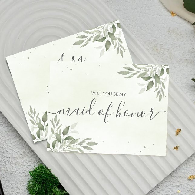 Modern Sage Greenery Maid Of Honor Proposal Card Spara Datumet (Skapare uppladdad)